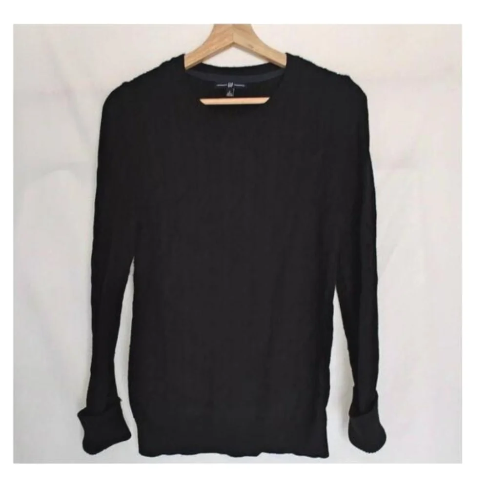 GAP Sweater Cable Knit Black‎  Long Sleeve Crew Neck Cozy Large L Angora Blend